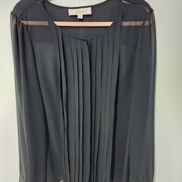 Ann Taylor LOFT Women's Black Sheer Button Down Long Sleeve Blouse Top - Large - Picture 1 of 6
